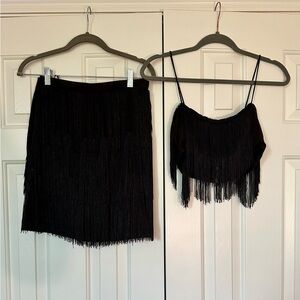 Elegant Black Fringe Skirt and Cami Combo